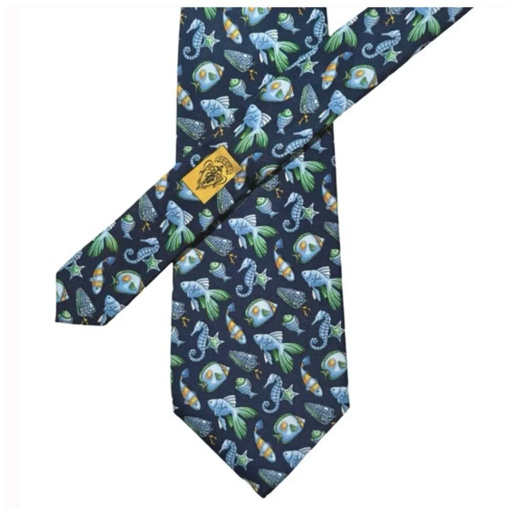 Gucci • Vintage Fish & Seahorse Silk Tie • Classic • 58” • Excellent